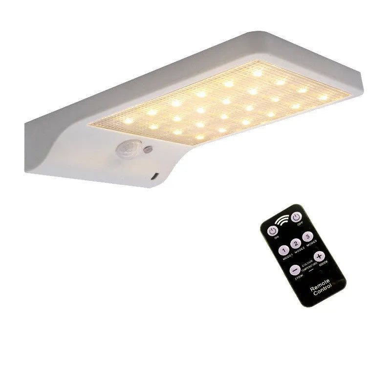 Black and white outdoor solar-powered garden light with LED illumination for pathways.