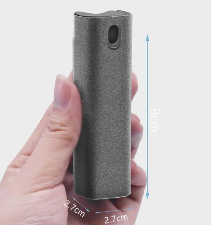 2-in-1 screen cleaner kit with spray bottle and microfiber cloth in pink and grey for phone and computer screens