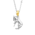 Sterling silver clavicle chain necklace with cat motif and pearl bead decoration