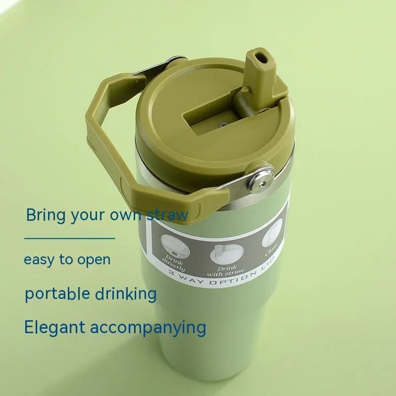 30oz stainless steel insulated travel tumbler with handle and cover in assorted colours.