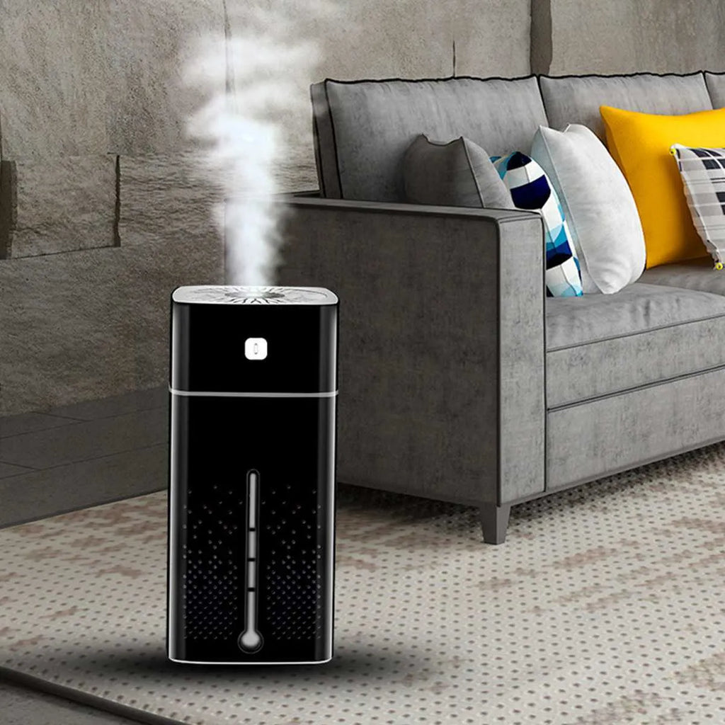 Black or white USB desktop humidifier measuring 103x103x218mm with 1000ml capacity