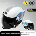 Child's lightweight ABS half helmet with a double mirror sun visor, shown in a light brown colour variant.