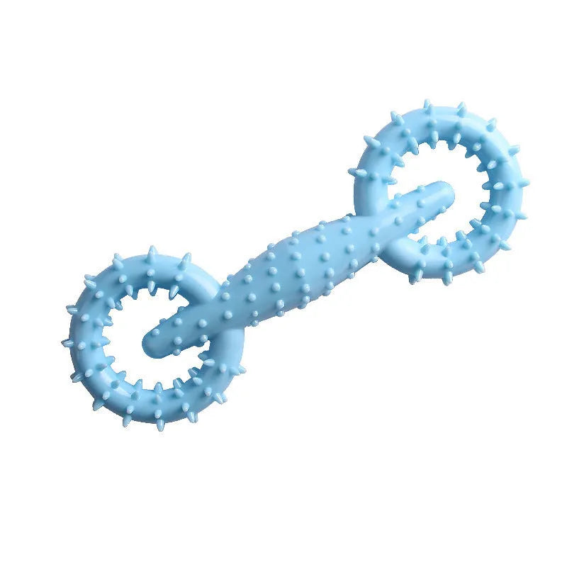 TPR dog chew toy ring in blue colour showing textured surface and ring shape