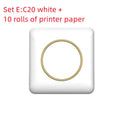 Mini label thermal printer C20 white model with Bluetooth and USB port on a desk