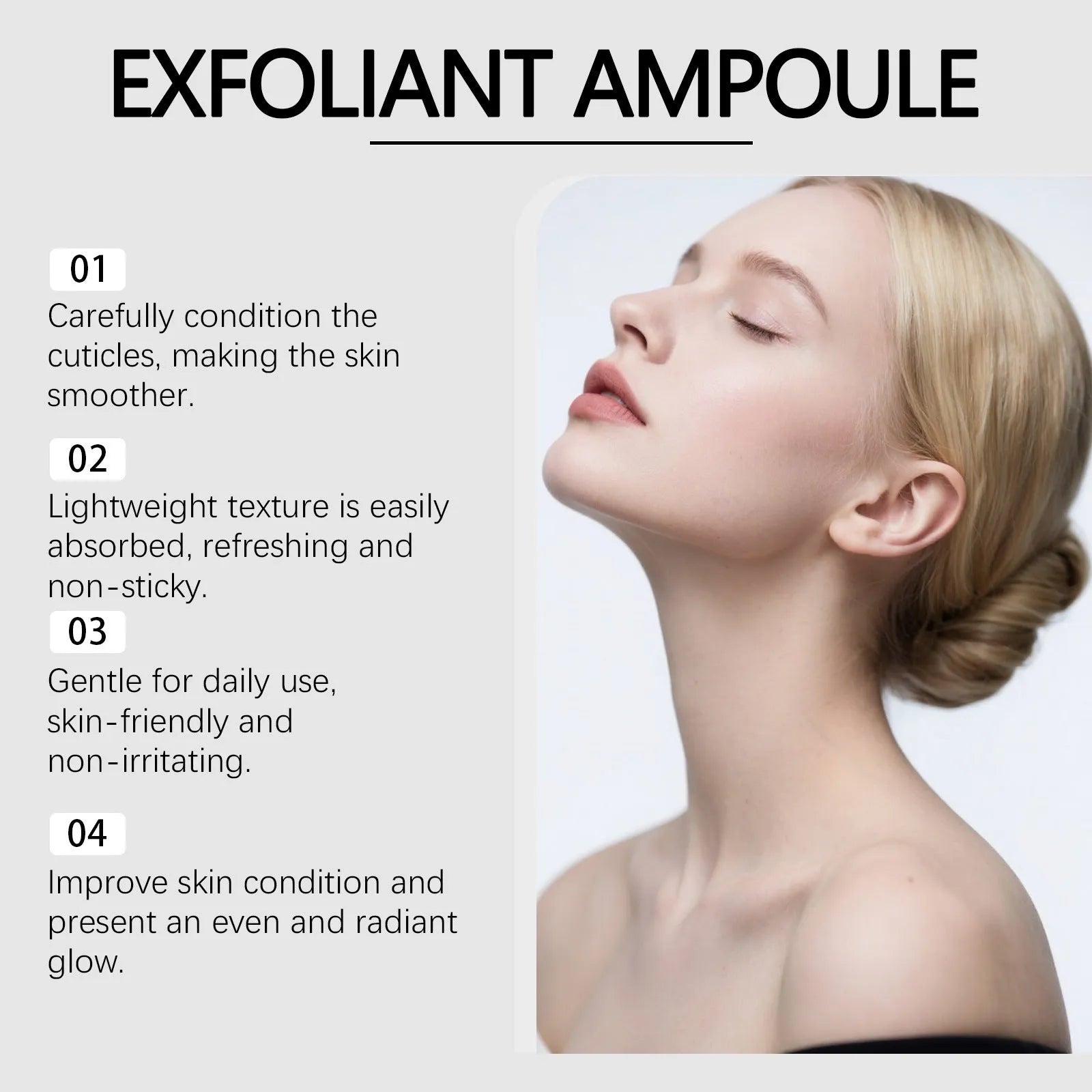 80ml bottle of exfoliating facial liquid for cleansing and nourishing skin