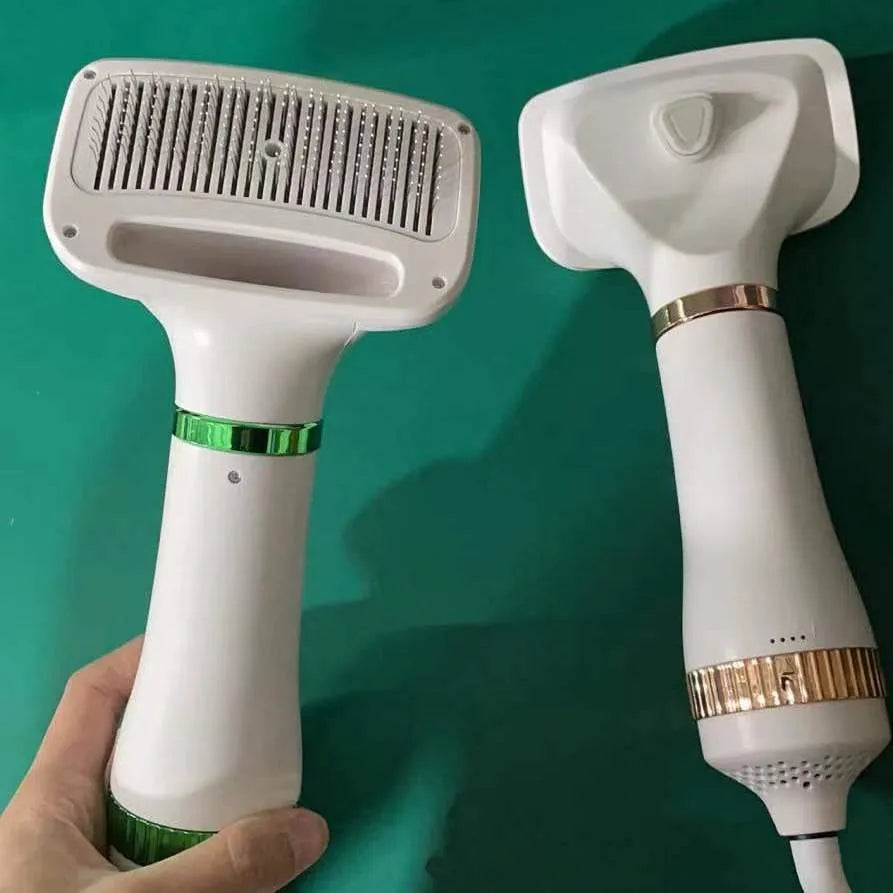 Pet hair dryer and comb grooming tool for dogs and cats with adjustable airflow and temperature settings