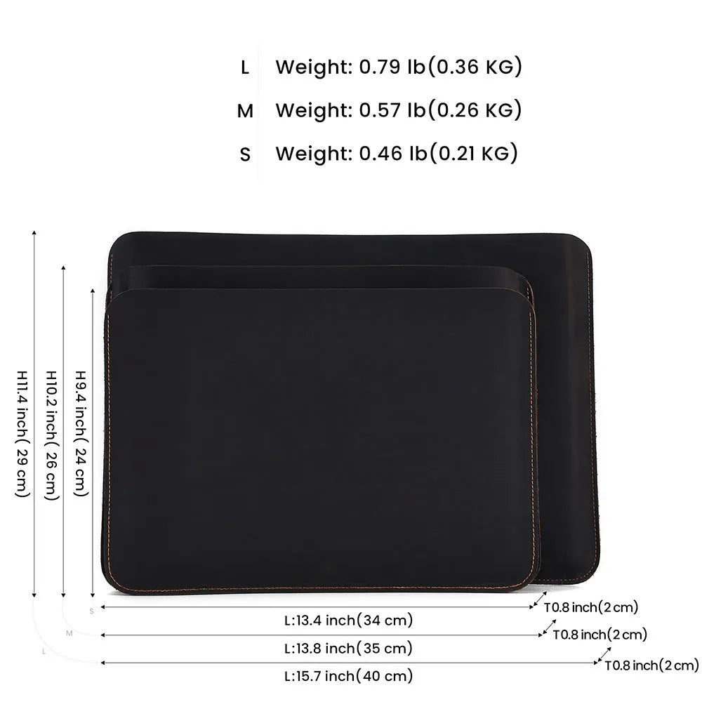 Genuine Crazy Horse leather computer liner bag in brown with horizontal design