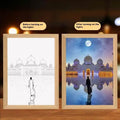 Modern rectangle light painting photo frame with illuminated religious nature artwork on man-made board