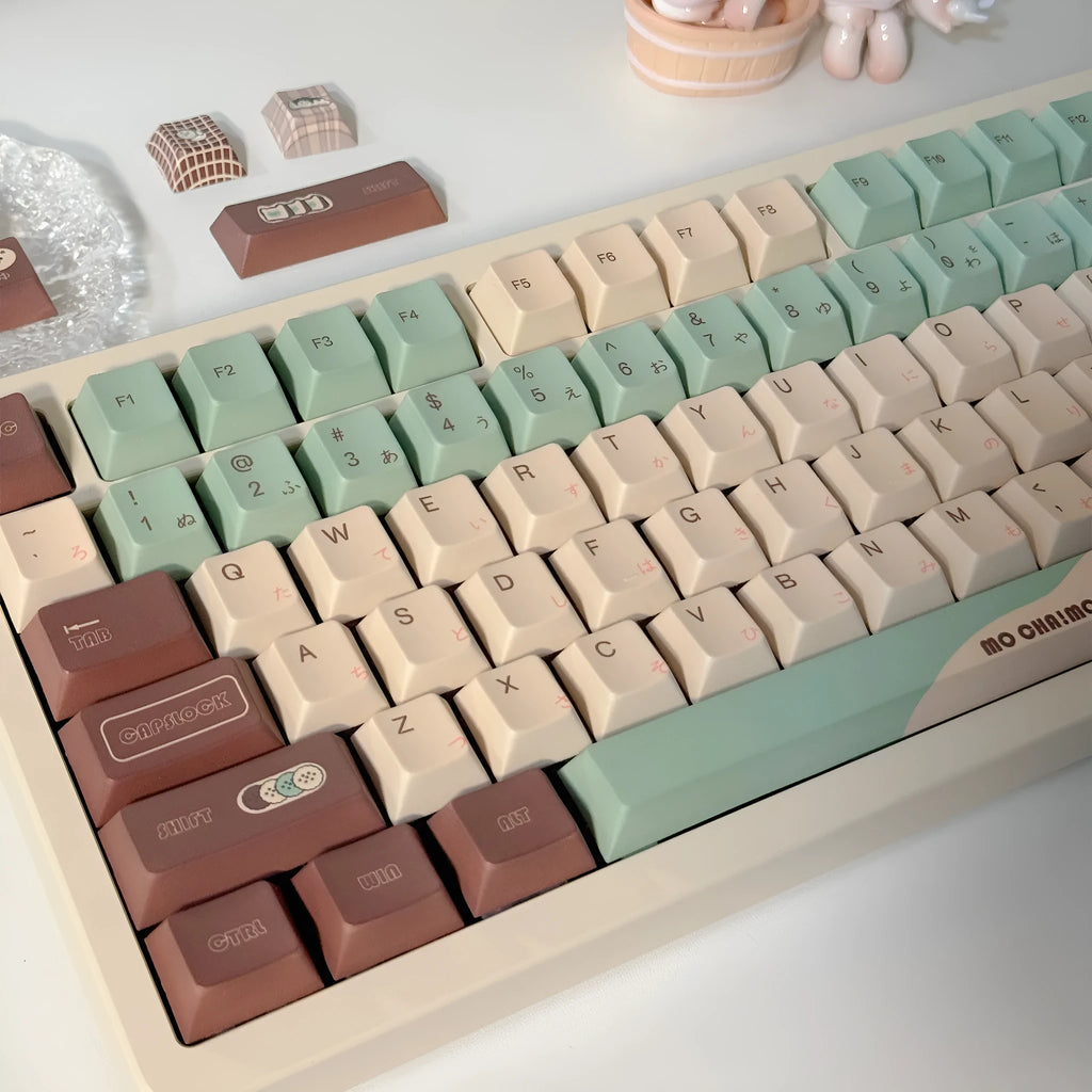 CAP Adaptive Cross Satellite Shaft mechanical keyboard keycap set in Matcha Theme colour.