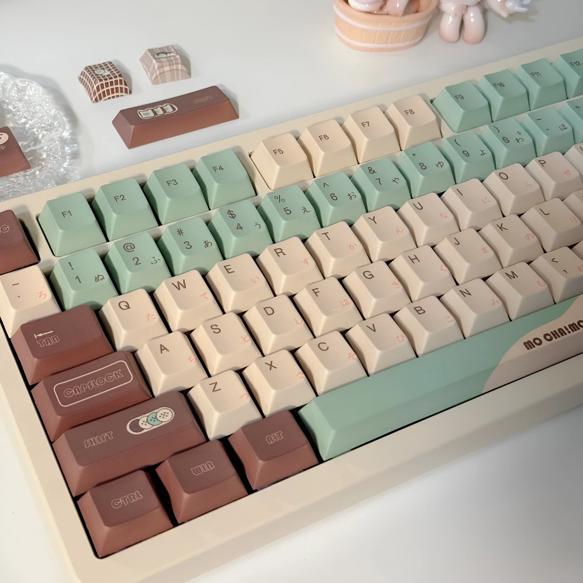CAP Adaptive Cross Satellite Shaft mechanical keyboard keycap set in Matcha Theme colour.