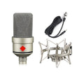 Wired condenser microphone with stand in black gold finish for singing and recording