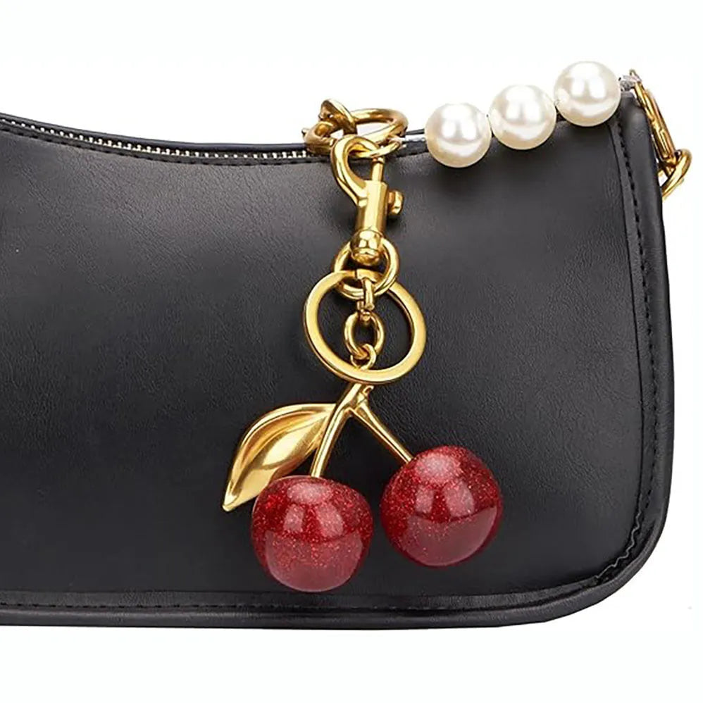 Red and pink zinc alloy cherry pendant for key ring or bag decoration