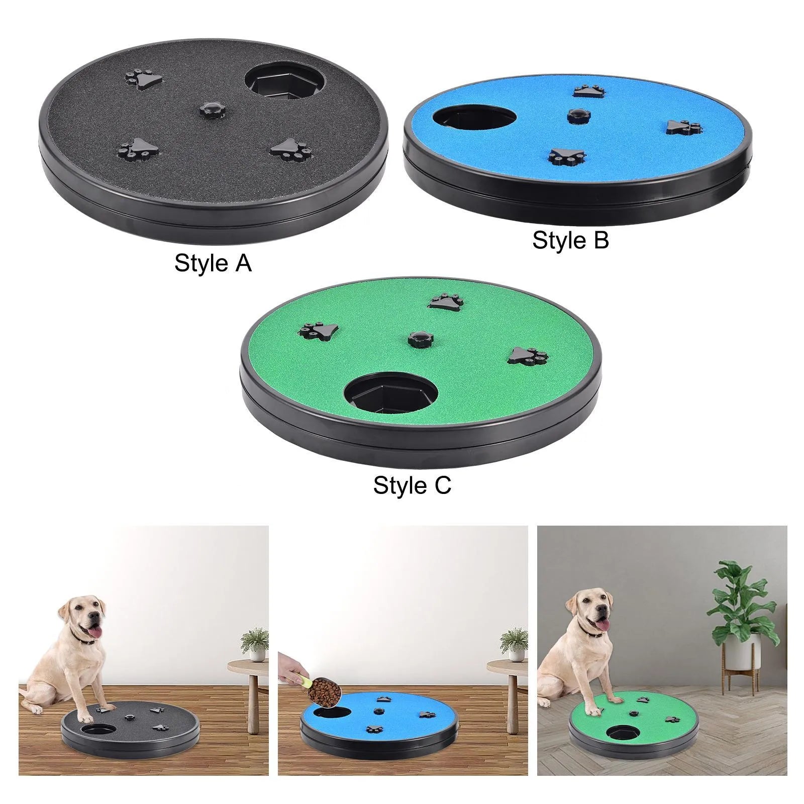 Rotatable dog nail file board with slow feeder compartments and suction cup base in choice of colours
