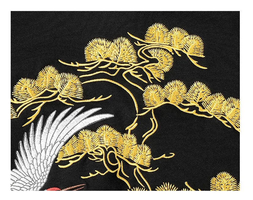 Chinese style men's black cotton hooded sweatshirt with fairy embroidery and animal pattern, loose fit