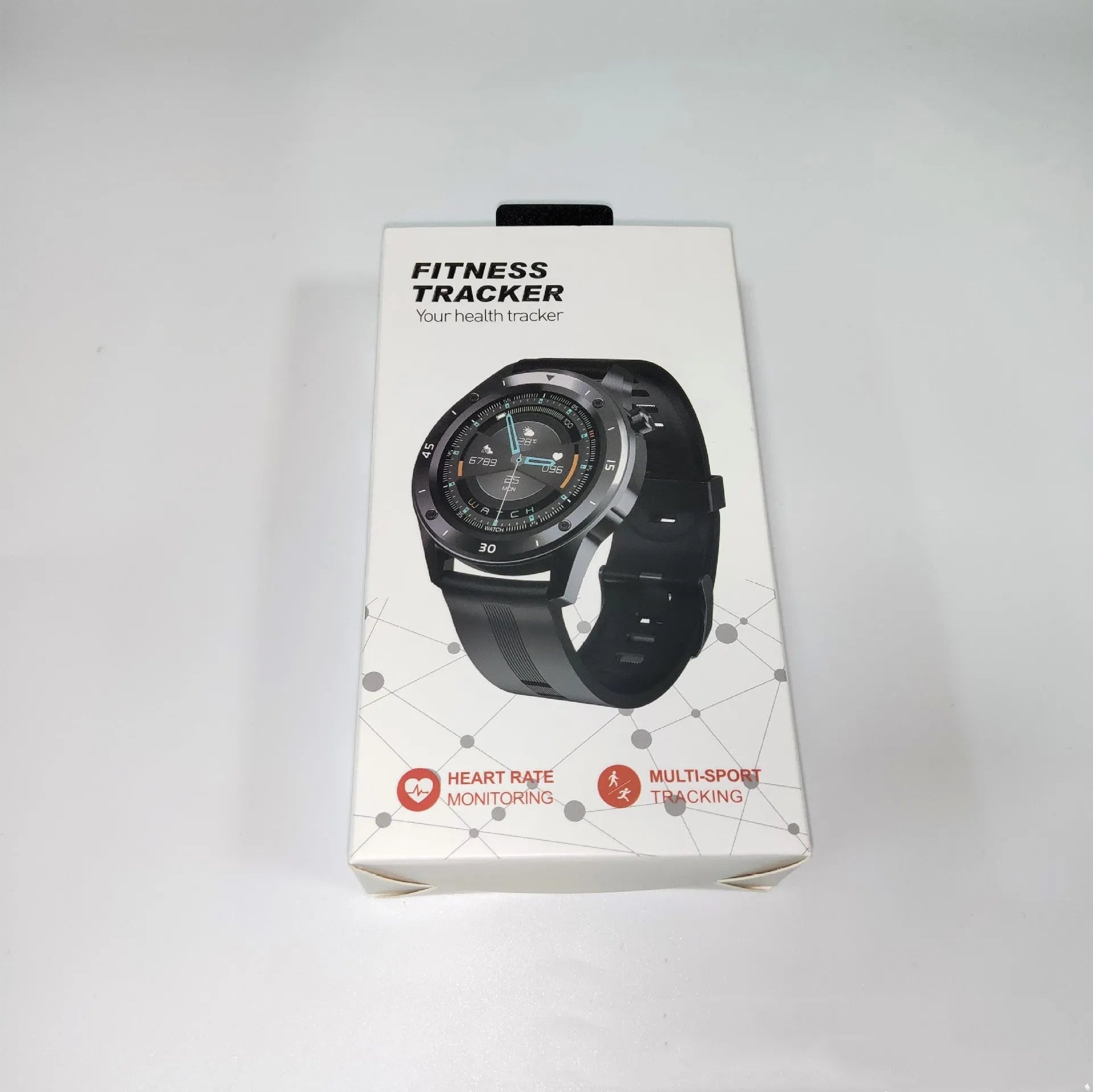 F22 black smartwatch with zinc alloy case and TPU strap displaying fitness stats on 1.54-inch screen