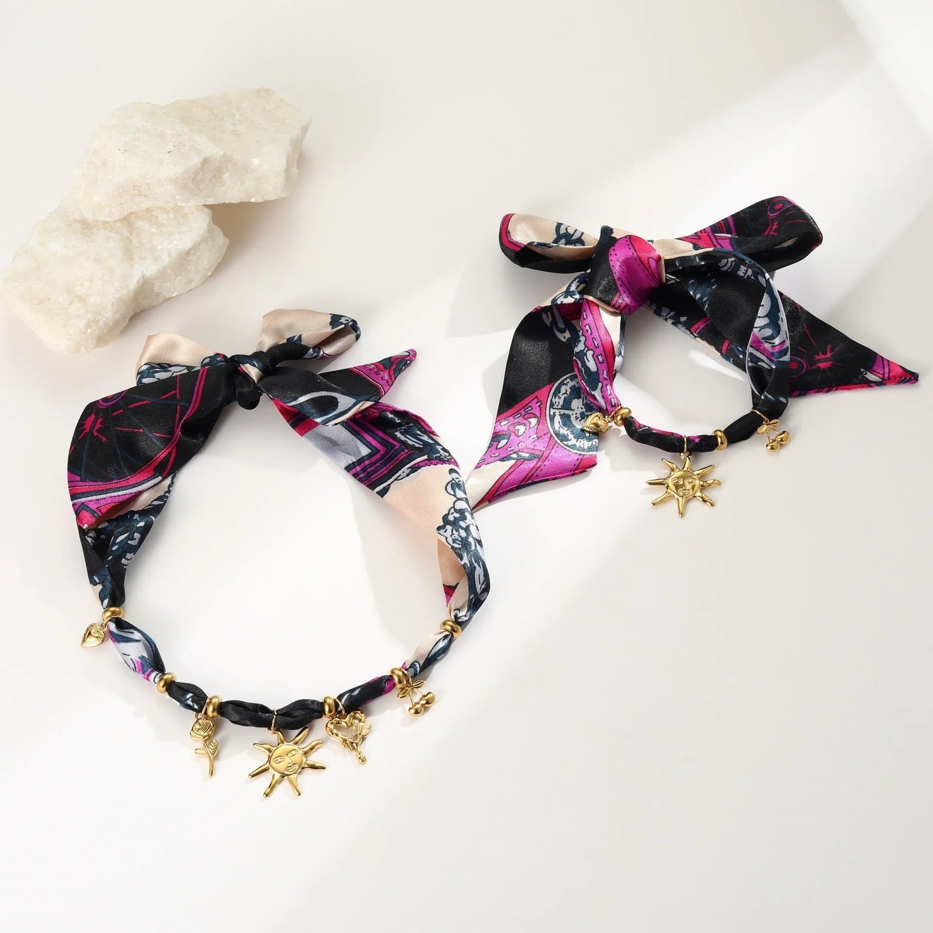 Geometric pendant necklace or bracelet with 18K gold plating on stainless steel, adjustable 41-50cm