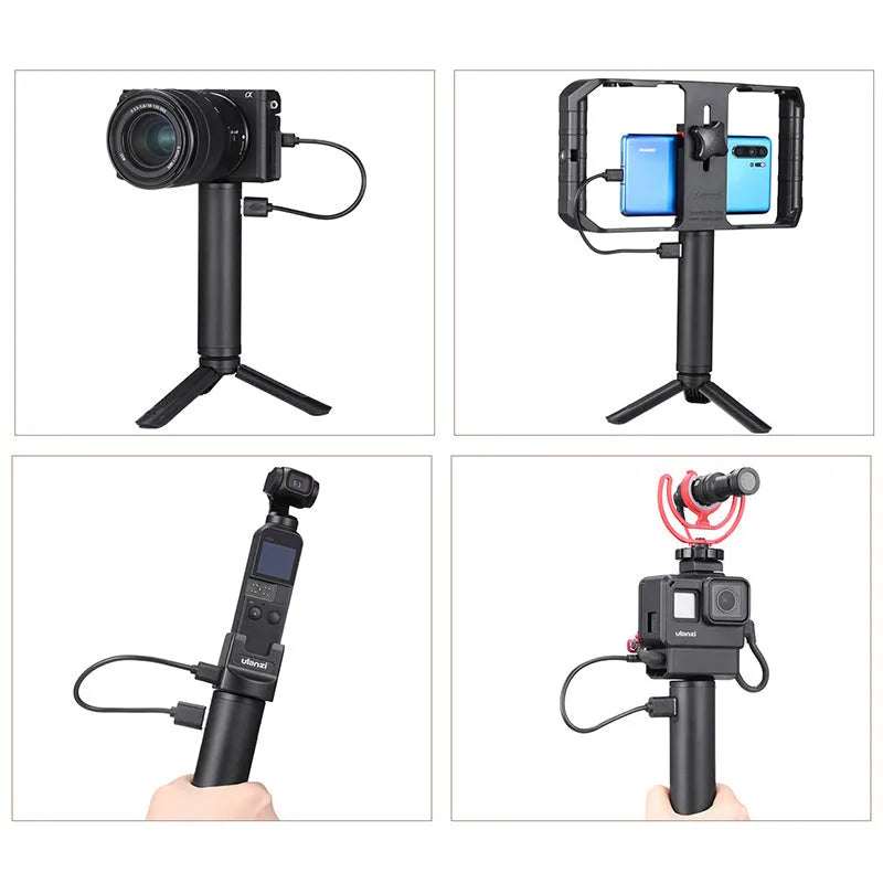 Black aluminium alloy charging treasure handle portable power bank showing size and USB port.