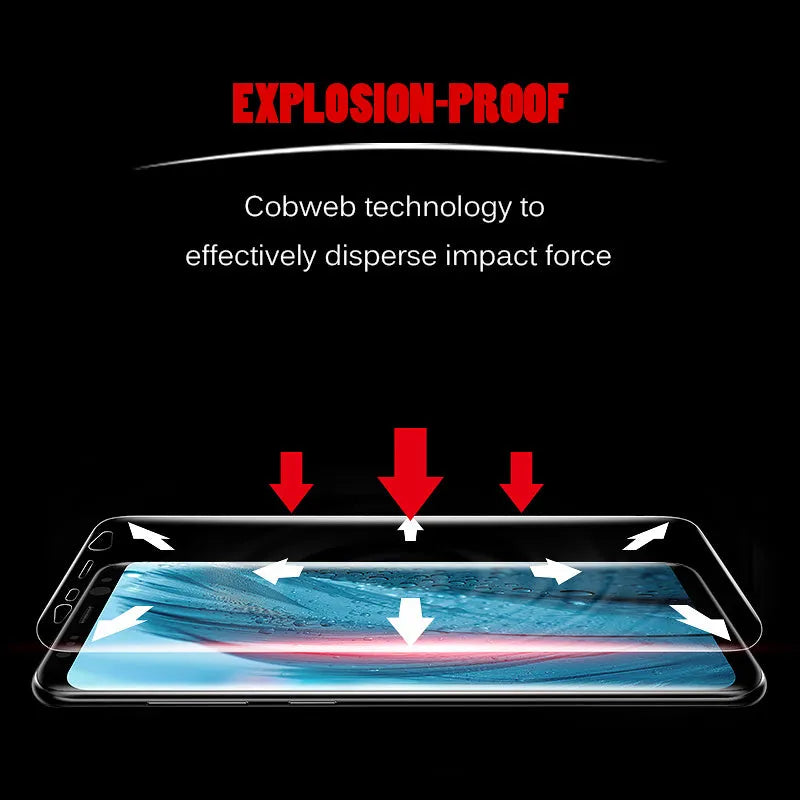Purple light hydraulic hydrogel screen protector for curved Samsung Galaxy S8, S9, S10 phones.