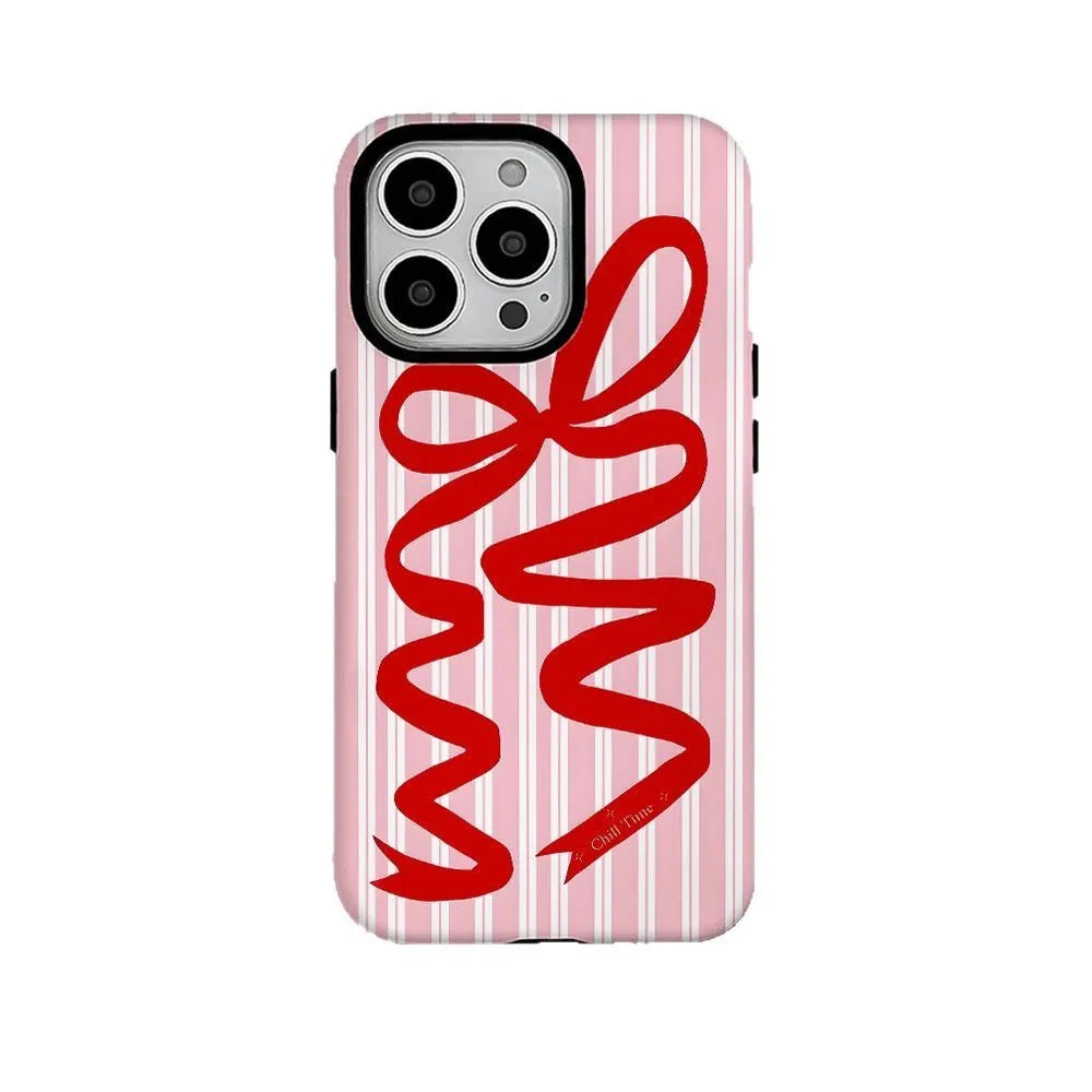Soft silicone phone case with large hole frosted bow in pink, designed for iPhone 11 to 16 series