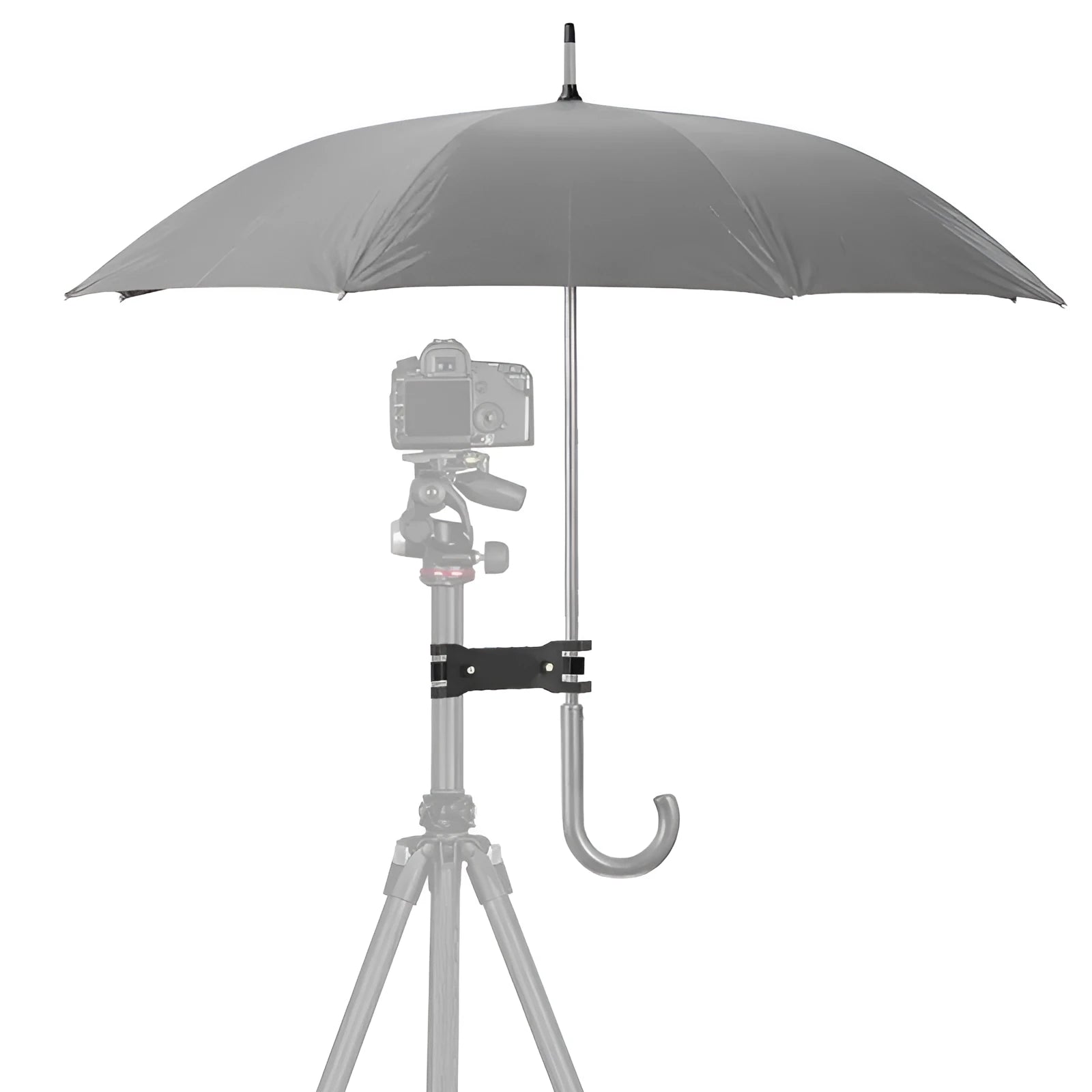 Black ABS plastic umbrella clip for camera tripods with adjustable screw clamp mechanism