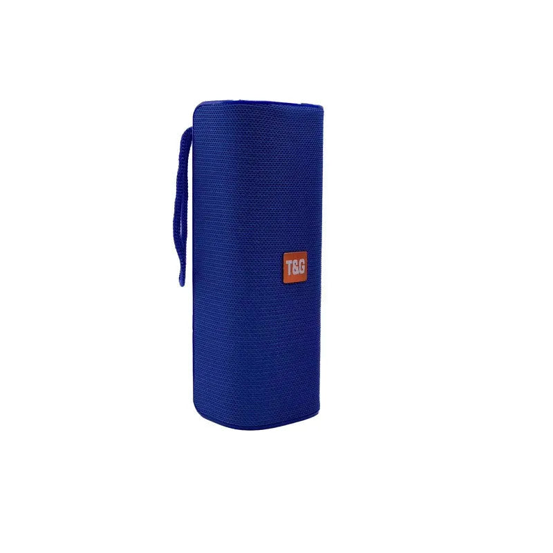 Wireless Bluetooth speaker with cloth cover in multiple colours showing front speaker grille and control buttons