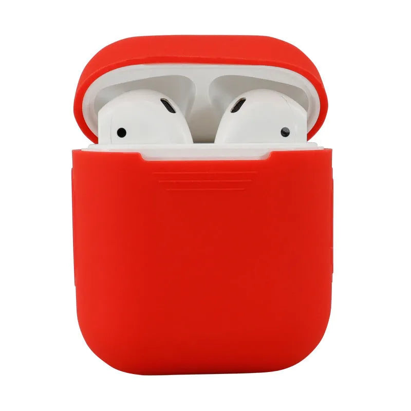 Silicone protective cover for Apple AirPods 2 case in multiple colour options on a white background.