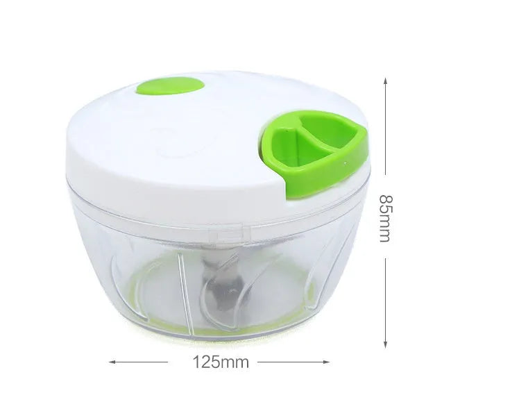 Green manual food chopper with stainless steel blades and 500ml ABS container