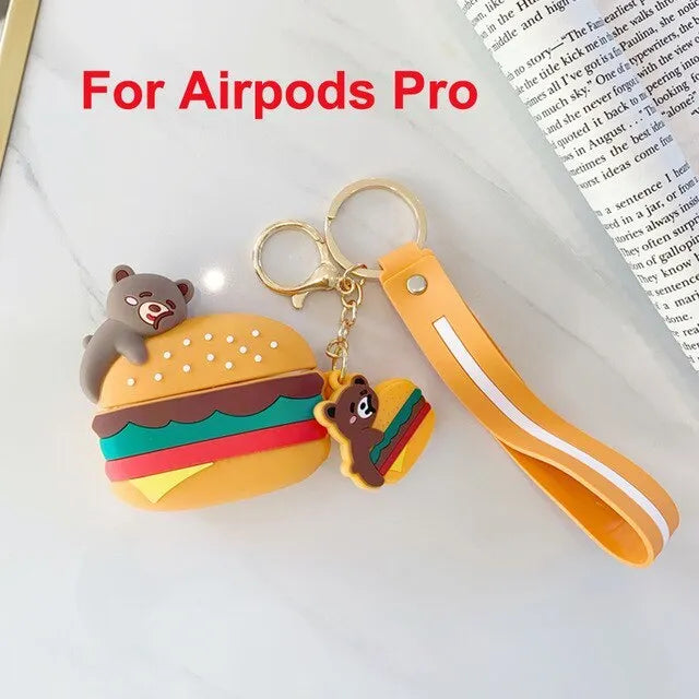 Cartoon silicone protective case for AirPods showing full-body cover with colourful design.