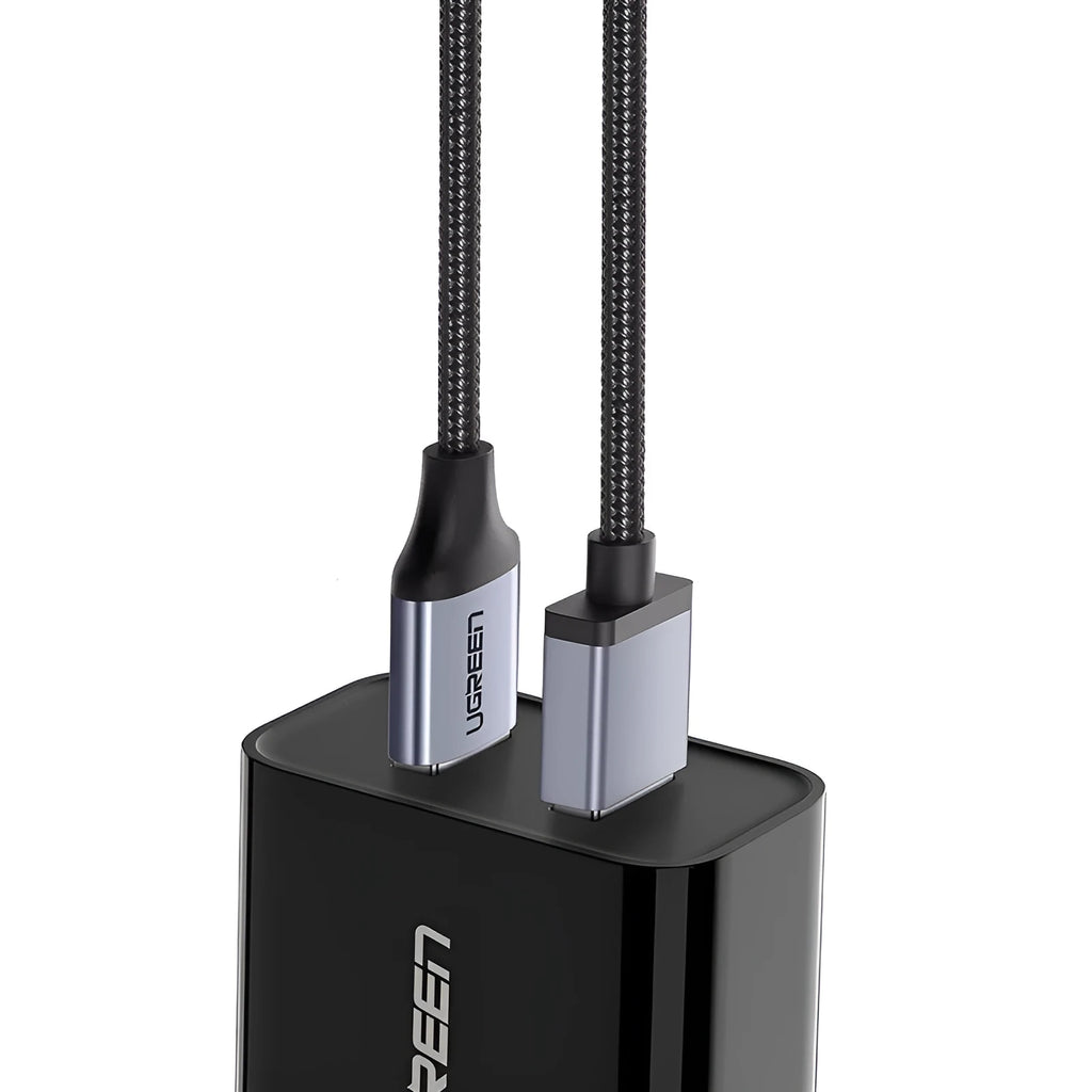 Ugreen black nylon braided USB Type-C to USB-A fast charging cable with alloy connectors.