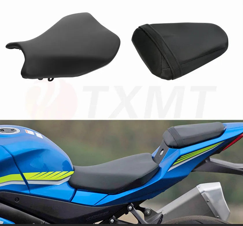 Waterproof PU leather seat cover for Suzuki GSXR1000 motorcycle, shown on seat.