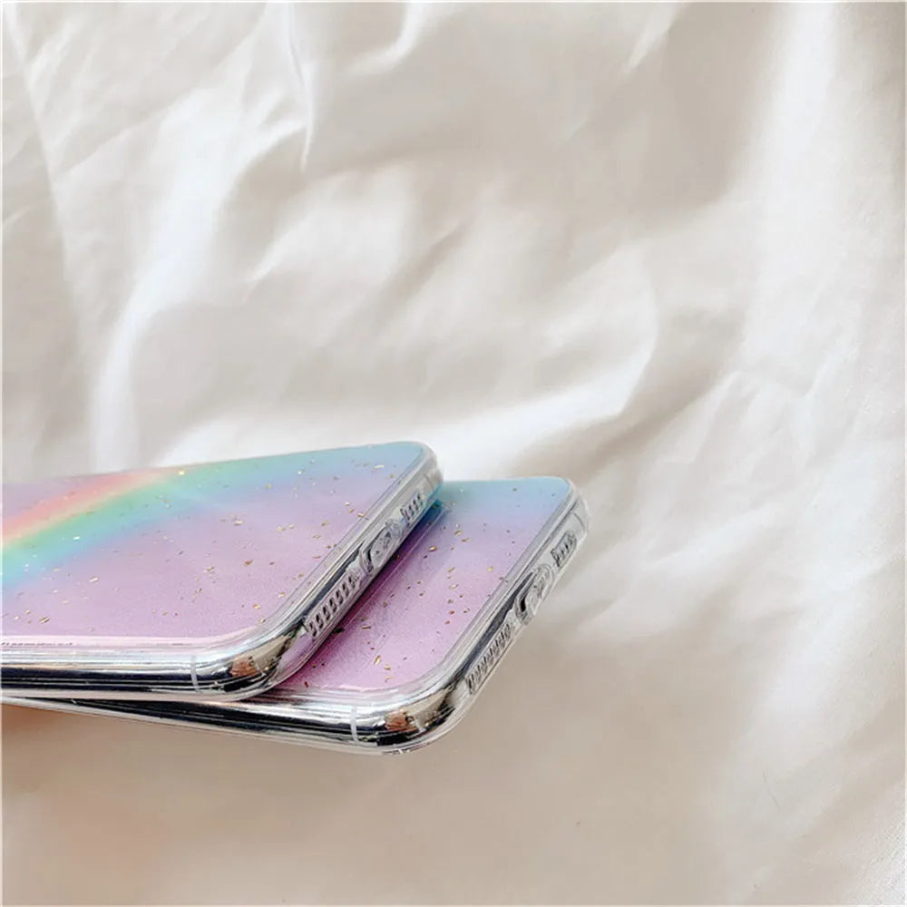 Rainbow gradient coloured TPU phone case with decorative stripes for iPhone models