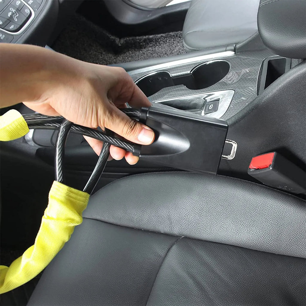 Red iron car steering wheel wire rope lock with copper core for General Motors vehicles.