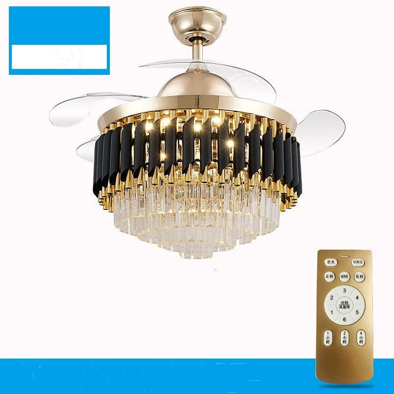 Ceiling fan light with crystal lampshade and wooden fan blades in 42 inch or 48 inch sizes