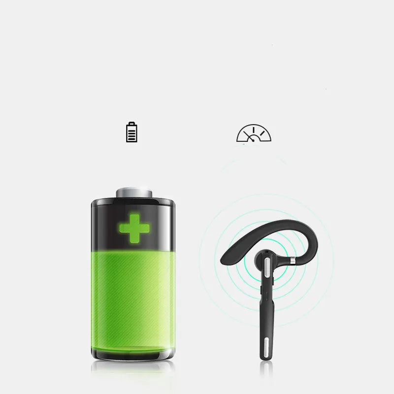 Black mono Bluetooth headset with a hook for hanging over the ear.