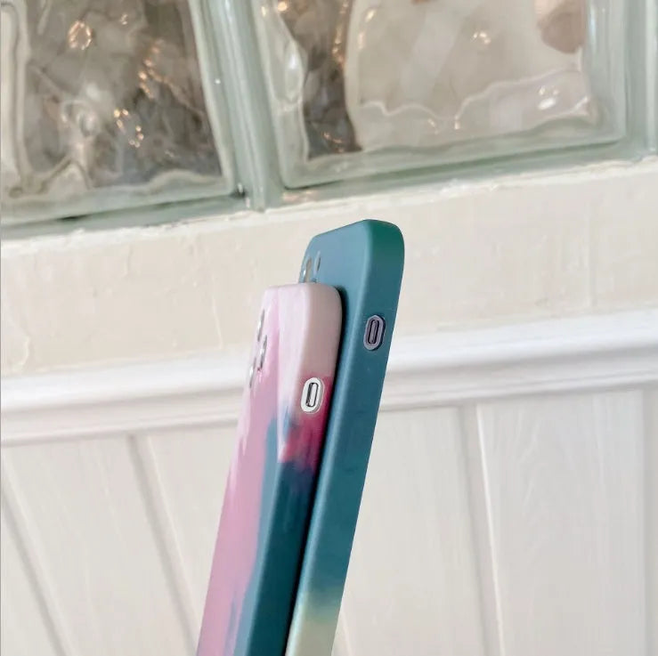 Soft silicone iPhone case with oil painting gradient abstract design in blue colour