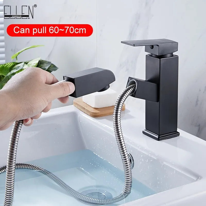 Square pull faucet with brass construction and brushed gold finish for hot and cold water control