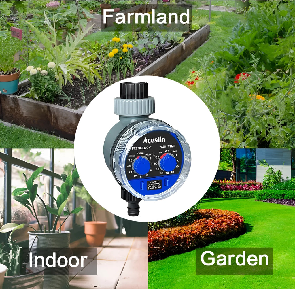 Automatic garden watering timer device with display and 3/4 inch hose connection