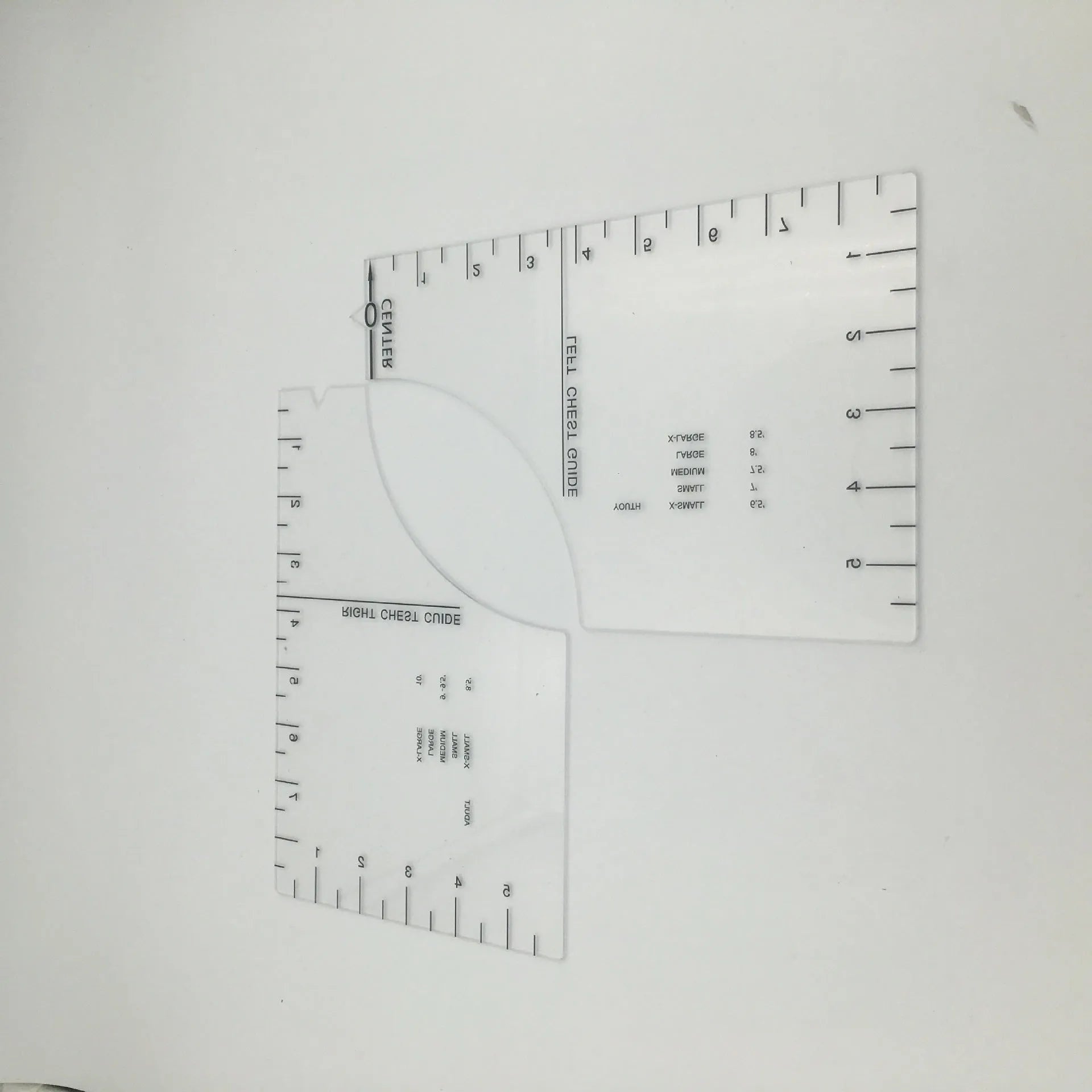 Transparent acrylic sewing patch ruler for T-shirt alignment measuring 10x6 inches