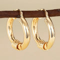 Women's copper geometric earrings with ring and line design elements in gold colours