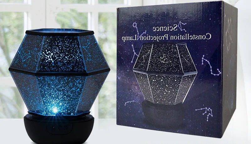 Children's rotating star night light projecting coloured stars on bedroom wall