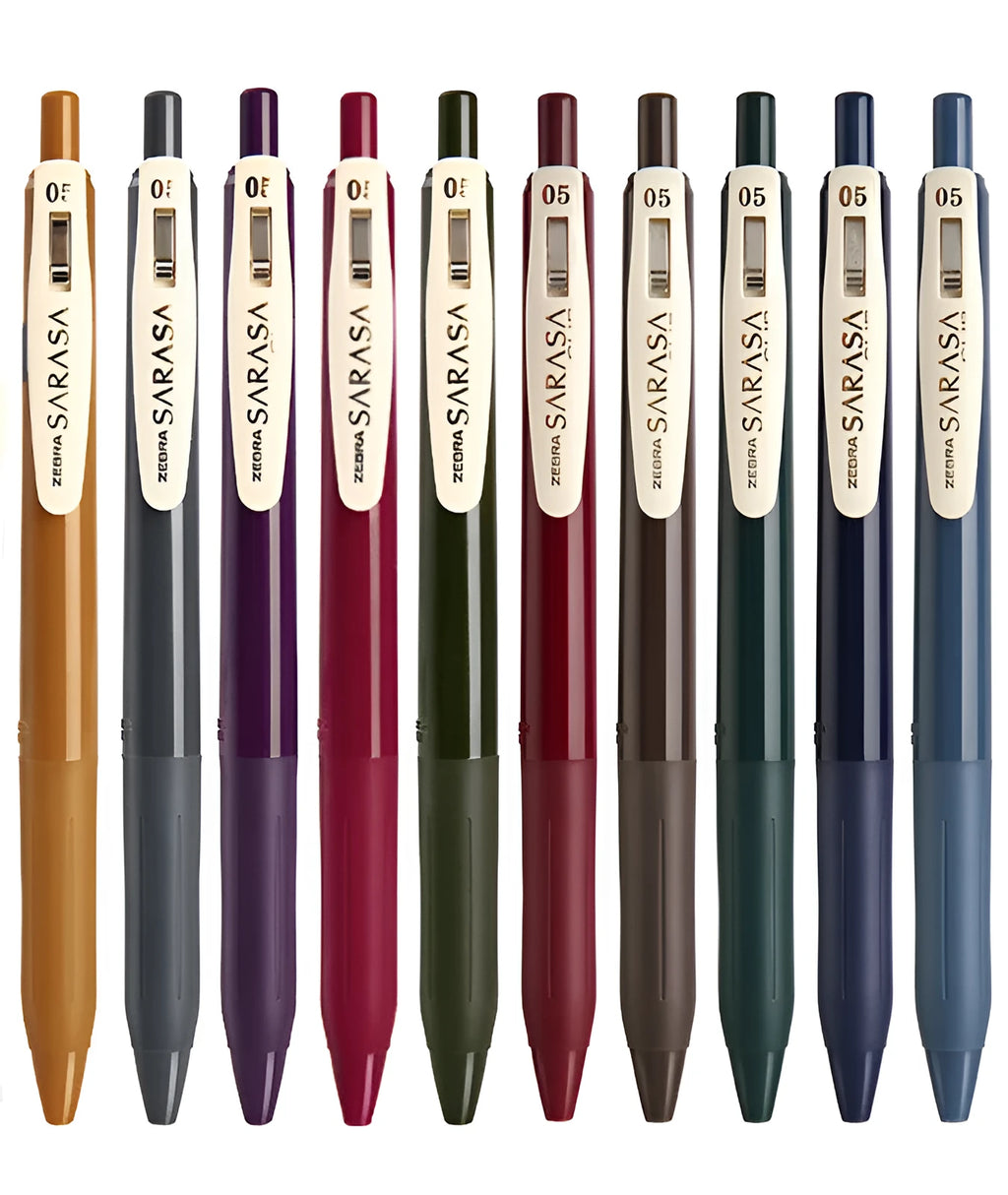 Japanese 0.5mm bullet click gel pen in various retro and new retro colour options.