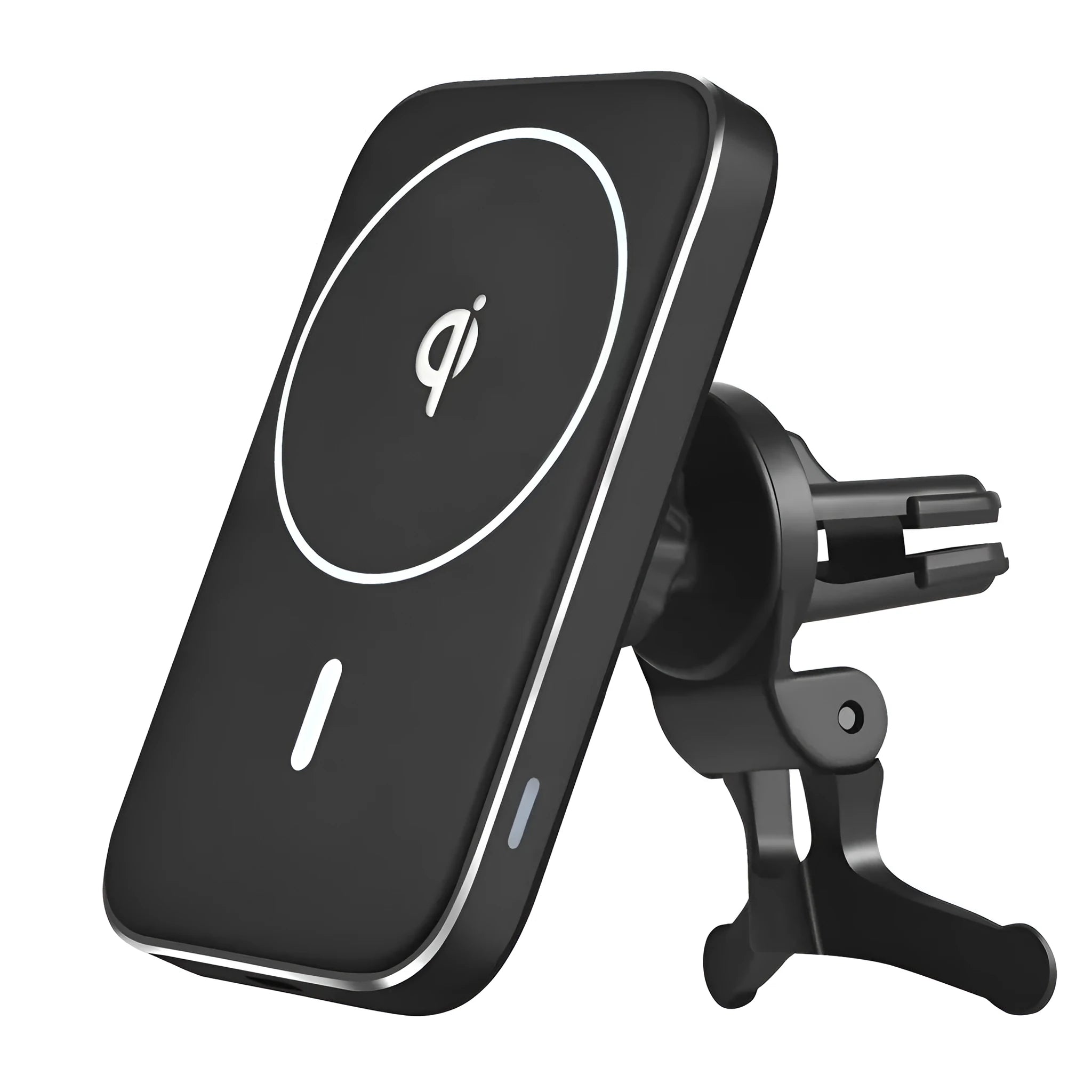 Black M6 magnetic wireless car charger bracket mounted in vehicle