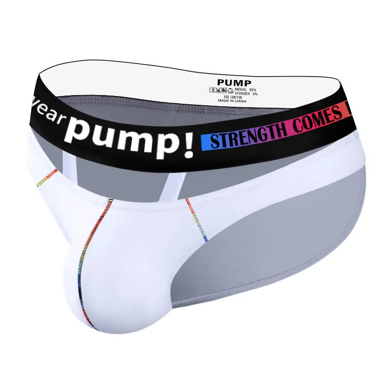 Men's solid black low-waist modal fabric briefs laid flat, showing the waistband and leg openings.