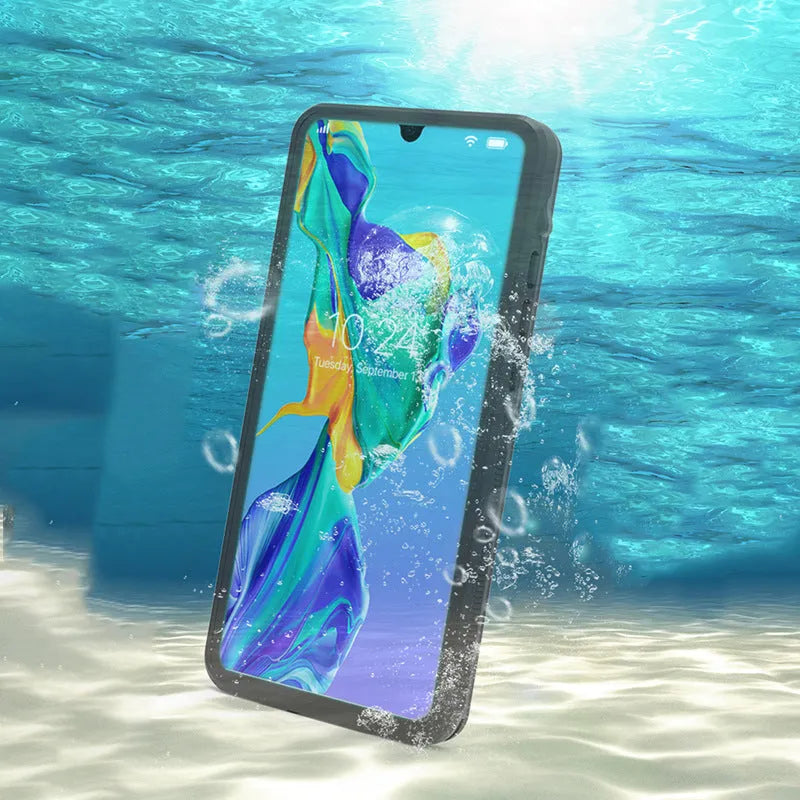 Huawei P30 series anti-drop phone case with wave point pattern in black or blue