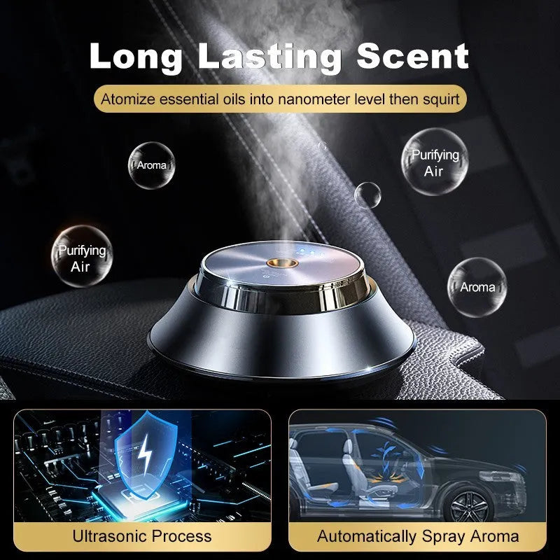 Black car aromatherapy diffuser with metal butterfly design and USB power cable for vehicle use