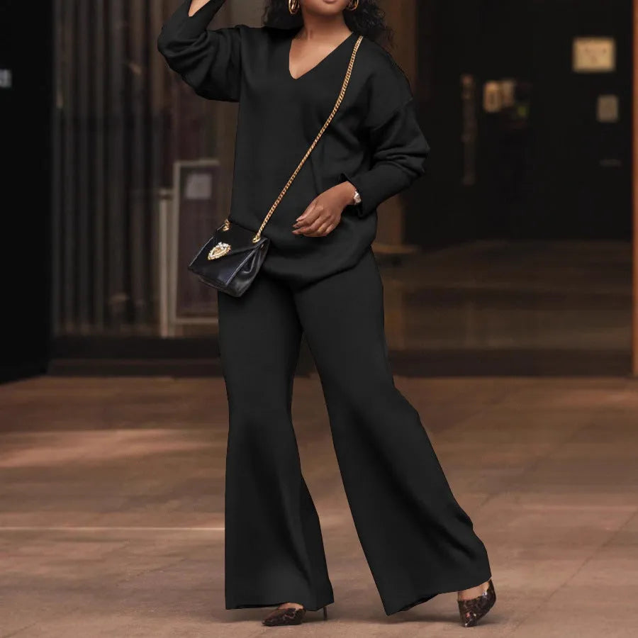 Women's brown suede velvet two-piece suit with split sleeves and matching trousers in Japanese Korean casual style