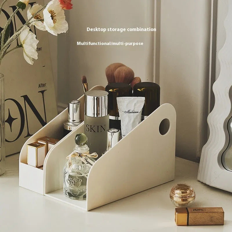 Plastic desktop storage box set with two grids in Milk Coffee colour