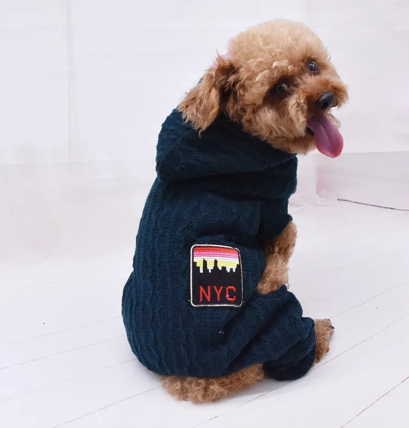 Four-legged thick pet clothes in green with sweater and velvet lining for dogs casual fit