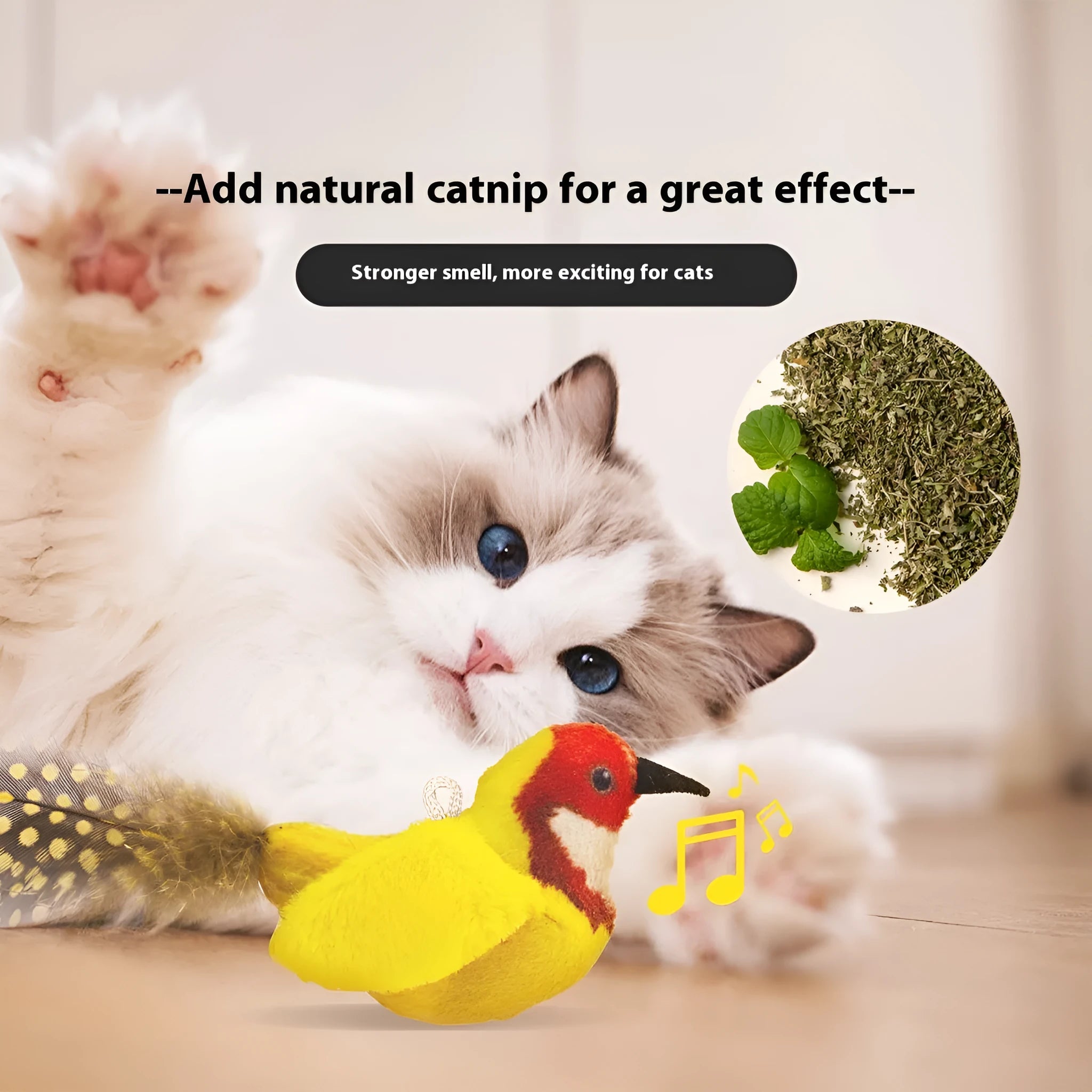 Bird simulation cat toy plush feather wand in blue kingfisher design
