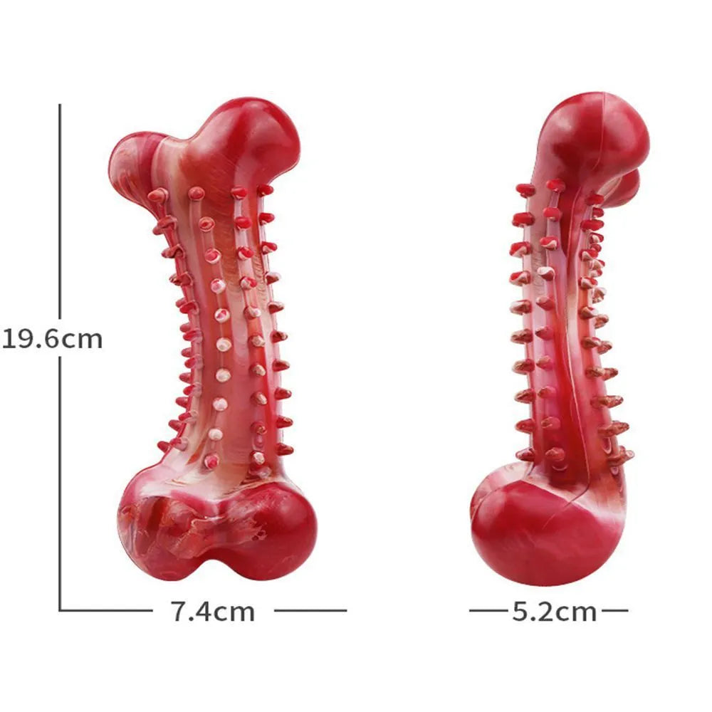 Red natural rubber chew toy for aggressive dogs measuring 4 inches in length